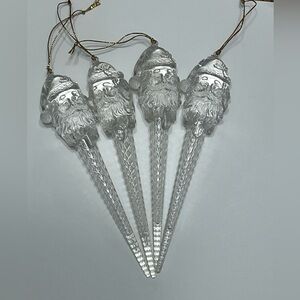 Vintage 1980s Santa Clear Acrylic Icicle Ornaments Set of 4
